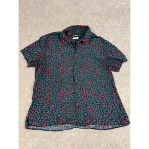 Original Use Mens Large Leopard Print Short Sleeve Button Down Shirt